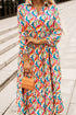 Multi-Color Abstract Geometric Print Long Sleeve High Waist Dress